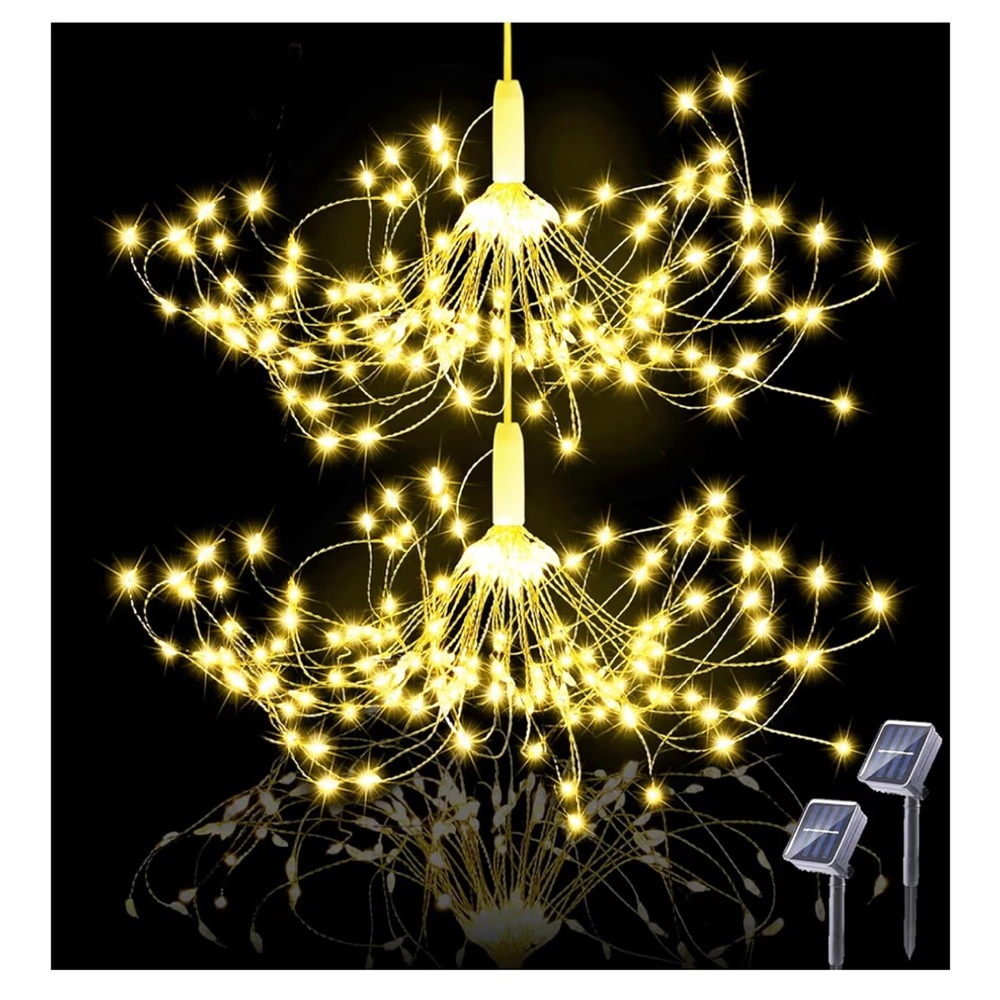 200 LED Solar Starburst Light, Outdoor Chandelier 2 Pack, 8 Modes Hanging